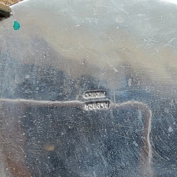 Vintage Alpaca Mexico Belt Buckle Blue Inlay Native Chief 3.5x2.5 - Picture 3 of 5